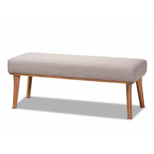 Odessa Mid-Century Modern Grey Fabric Upholstered and Walnut Brown Finished Wood Dining Bench