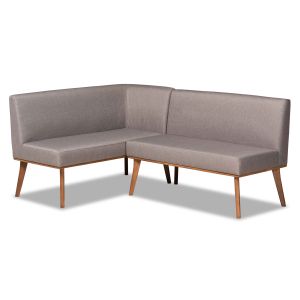 Odessa Mid-Century Modern Grey Fabric Upholstered and Walnut Brown Finished 2-Piece Wood Dining Nook Banquette Set