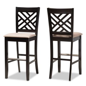 Jason Modern and Contemporary Sand Fabric Upholstered and Espresso Brown Finished Wood 2-Piece Bar Stool Set