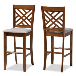 Jason Modern and Contemporary Grey Fabric Upholstered and Walnut Brown Finished Wood 2-Piece Bar Stool Set