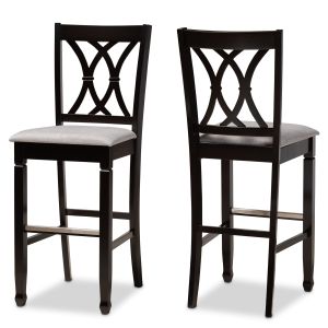 Calista Modern and Contemporary Grey Fabric Upholstered and Espresso Brown Finished Wood 2-Piece Bar Stool Set