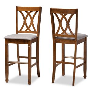 Calista Modern and Contemporary Grey Fabric Upholstered and Walnut Brown Finished Wood 2-Piece Bar Stool Set