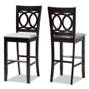 Carson Modern and Contemporary Grey Fabric Upholstered and Espresso Brown Finished Wood 2-Piece Bar Stool Set