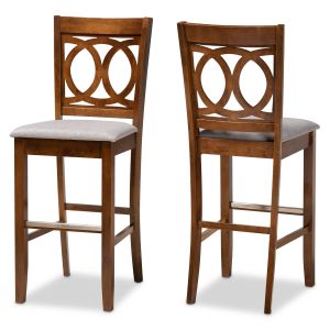 Carson Modern and Contemporary Grey Fabric Upholstered and Walnut Brown Finished Wood 2-Piece Bar Stool Set