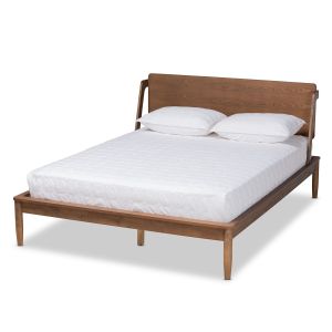 Sadler Mid-Century Modern Ash Walnut Brown Finished Wood King Size Platform Bed