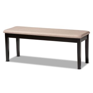 Teresa Modern and Contemporary Transitional Sand Fabric Upholstered and Dark Brown Finished Wood Dining Bench