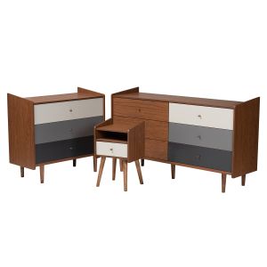 Halden Mid-Century Modern Multicolor Walnut Brown and Grey Gradient Finished Wood 3-Piece Storage Set