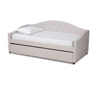Becker Modern and Contemporary Transitional Beige Fabric Upholstered Twin Size Daybed with Trundle