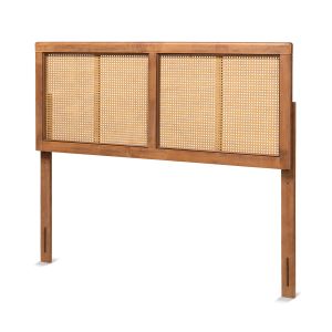 Gilbert Mid-Century Modern Ash Walnut Finished Wood and Synthetic Rattan Full Size Headboard 