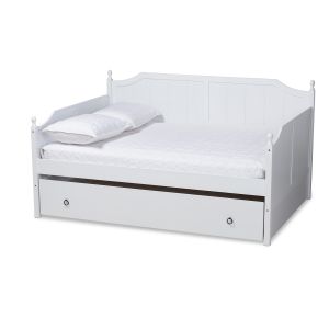 Millie Cottage Farmhouse White Finished Wood Full Size Daybed with Trundle