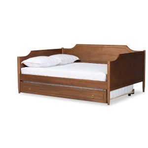 Alya Classic Traditional Farmhouse Walnut Brown Finished Wood Full Size Daybed with Roll-Out Trundle Bed