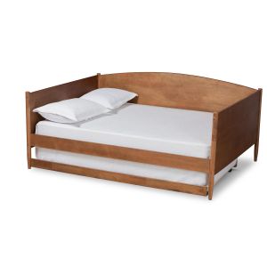 Veles Mid-Century Modern Ash Walnut Finished Wood Full Size Daybed with Trundle