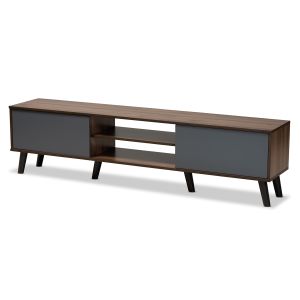Clapton Modern and Contemporary Multi-Tone Grey and Walnut Brown Finished Wood TV Stand