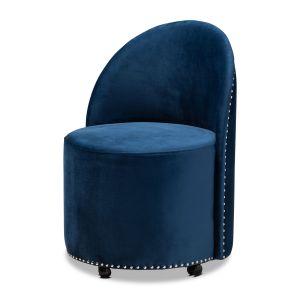Bethel Glam and Luxe Navy Blue Velvet Fabric Upholstered Rolling Accent Chair