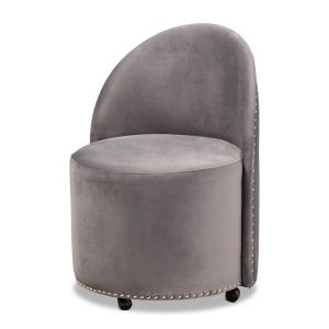 Bethel Glam and Luxe Grey Velvet Fabric Upholstered Rolling Accent Chair