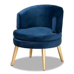 Baptiste Glam and Luxe Navy Blue Velvet Fabric Upholstered and Gold Finished Wood Accent Chair
