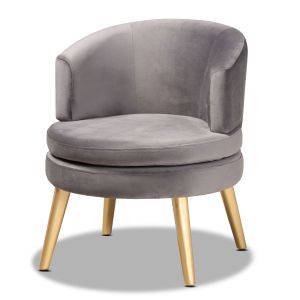 Baptiste Glam and Luxe Grey Velvet Fabric Upholstered and Gold Finished Wood Accent Chair