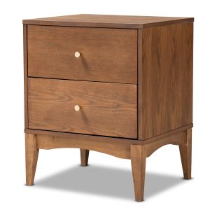 Landis Mid-Century Modern Ash Walnut Finished Wood 2-Drawer Nightstand