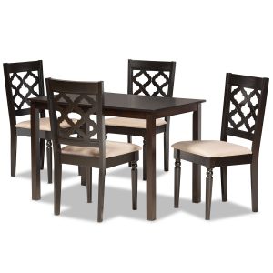 Ramiro Modern and Contemporary Sand Fabric Upholstered and Dark Brown Finished Wood 5-Piece Dining Set