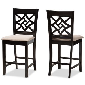 Nicolette Modern and Contemporary Sand Fabric Upholstered and Dark Brown Finished Wood 2-Piece Counter Stool Set