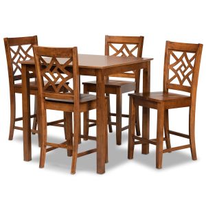 Nicolette Modern and Contemporary Walnut Brown Finished Wood 5-Piece Pub Set