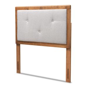 Abner Modern and Contemporary Transitional Light Grey Fabric Upholstered and Walnut Brown Finished Wood Twin Size Headboard