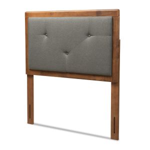 Abner Modern and Contemporary Transitional Dark Grey Fabric Upholstered and Walnut Brown Finished Wood Twin Size Headboard