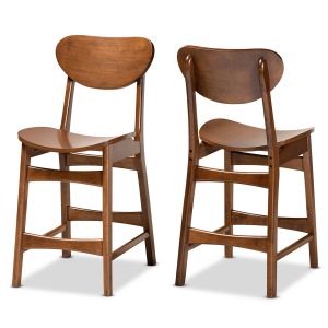 Katya Mid-Century Modern Walnut Brown Finished Wood 2-Piece Counter Stool Set