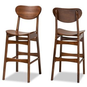 Katya Mid-Century Modern Walnut Brown Finished Wood 2-Piece Bar Stool Set
