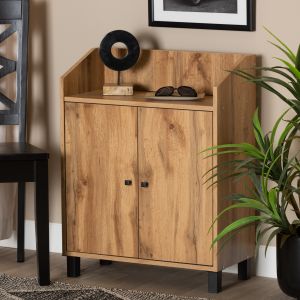 Rossin Modern and Contemporary Oak Brown Finished Wood 2-Door Entryway Shoe Storage Cabinet with Top Shelf