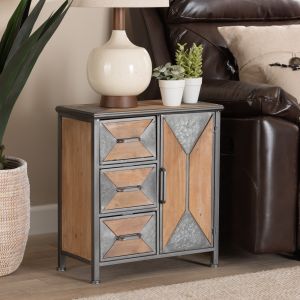 Laurel Rustic Industrial Antique Grey Finished Metal and Whitewashed Oak Brown Finished Wood 3-Drawer Accent Storage Cabinet