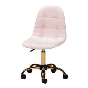 Kabira Contemporary Glam and Luxe Blush Pink Velvet Fabric and Gold Metal Swivel Office chair