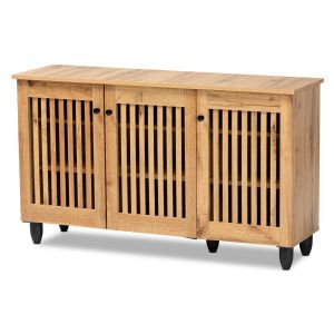 Fernanda Modern and Contemporary Oak Brown Finished Wood 3-Door Shoe Cabinet