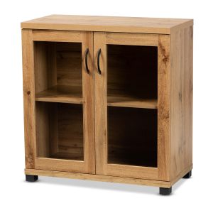 Zentra Modern and Contemporary Oak Brown Finished Wood 2-Door Storage Cabinet with Glass Doors