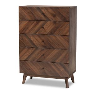 Hartman Mid-Century Modern Walnut Brown Finished Wood 5-Drawer Storage Chest