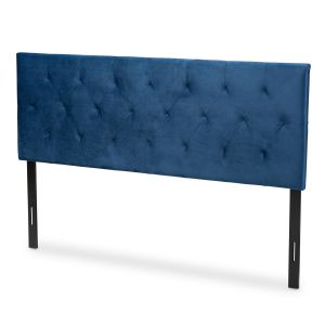 Felix Modern and Contemporary Navy Blue Velvet Fabric Upholstered King Size Headboard