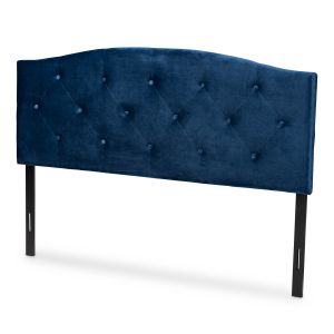 Leone Modern and Contemporary Navy Blue Velvet Fabric Upholstered King Size Headboard