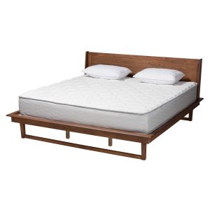 Macayle Mid-Century Modern Ash Walnut Finished Wood King Size Platform Bed