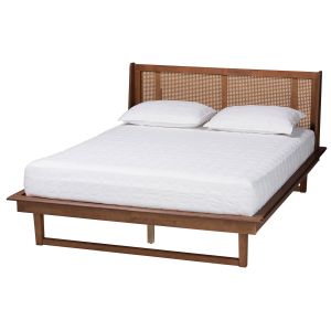 Aveena Mid-Century Modern Walnut Brown Finished Wood Queen Size Platform Bed