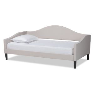 Milligan Modern and Contemporary Beige Fabric Upholstered and Dark Brown Finished Wood Full Size Daybed