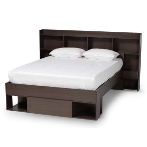 Dexton Modern and Contemporary Dark Brown Finished Wood Queen Size Platform Storage Bed