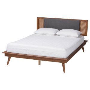 Delfina Dark Grey Fabric and Walnut Brown Finished Wood Full Size Platform Bed