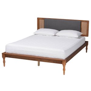 Eliseo Dark Grey Fabric and Walnut Brown Finished Wood Full Size Platform Bed