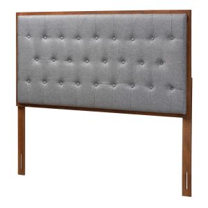 Harumi Traditional Grey Fabric and Walnut Brown Finish Wood size Headboard
