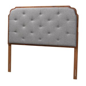 Shanti Traditional Grey Fabric and Walnut Brown Finish Wood Size Headboard