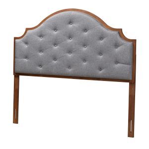 Premala Classic Grey Fabric and Walnut Brown Finished Wood King Size Headboard