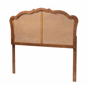 Leandra Classic Ash Walnut Finished Wood King Size Headboard with Rattan