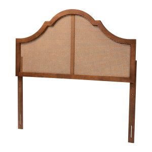 Camila Classic Ash Walnut Finished Wood Queen Size Headboard with Rattan