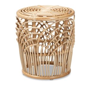 Edena Modern Bohemian Natural Brown Finished Rattan End Table
