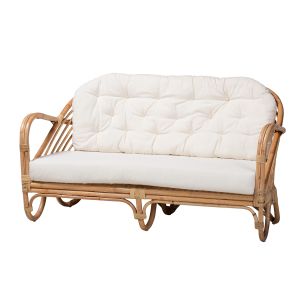 Aliane Modern Bohemian Natural Brown Antique Rattan Loveseat